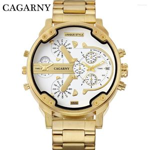 Wristwatches CAGARNY Top Brand Man Watches Gold Steel Strap Male Gifts Fashion Big Dial Military Clock Quartz