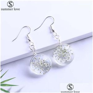 Dangle Chandelier Trendy Plant Dry Flower Earring Colorf Dried Flowers Glass Ball Earrings For Women Girls Valentines Day Dhgarden Dhm1Z