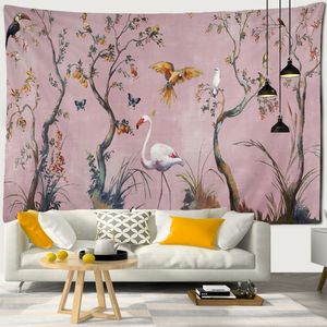 Tapestries Flower Bird Painting Tapestry Wall Hanging Bohemian Hippie Witchcraft Art Psychedelic Table Mat Home Decor Cloth 230330