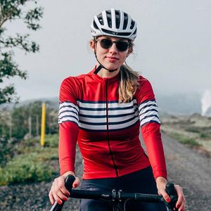 Kurtki wyścigowe Sport Płaszcz Red Women Jersey Zimowe polar długie rękawy Zestaw WŁAŚCIWEJ DROADOWY JUSZCZE