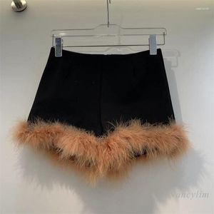 Women's Shorts Korean Style Feather Stitching For Women 2023 Summer Girl Sexy Black High Waist Slimming Wide Leg