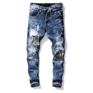 2023 Men's Jeans Mens Patchwork Spliced Ripped Male Straight Patchwork Vaqueros Hombre Denim Pants Pantalon Trousers 28-42