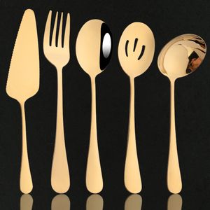 Dinnerware Sets 5-Piece Gold Soup Spoon Colorer Spoon Service Spoon Fork Cake spatula Tableware Set Stainless Steel Kitchen Tableware 230331