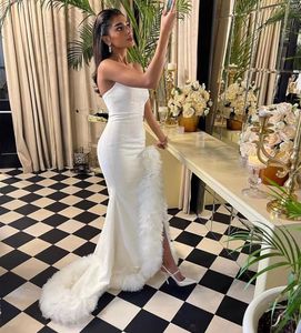 2023 Kości słoniowej sukienki na bal maturalne noszenia na imprezę na balu marszczone tiulowe rozcięcie długie amiknięcie wieczór formalne sukienki