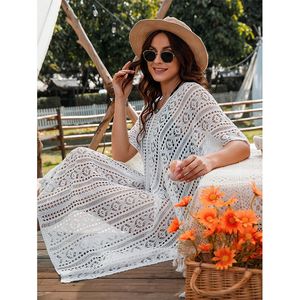 Women's Swimwear Swimsuit Women Sexy Hollow Out Bikini Cover-Up Short Sleeve Solid Sleeveless Crochet Beachwear Loose Fit Smock Bathing Suit