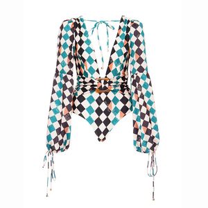 Plaid Printed Travel Jumpsuits Designer Swimwear for Women Fashion Sexy Lady Beach Swimsuit Pool Party Swimming Suit