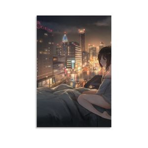 Dziewczyny Wstają w nocy miejska nocna scena animacja panelu wiszące plakaty pionowe druk sztuki ścienne do salonu wystrój domu