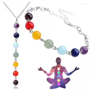 Pendant Necklaces 7 Chakra Gem Stone Beads Necklace Bracelet Set For Women Yoga Healing Balancing Choker Bijoux Femme Jewelry