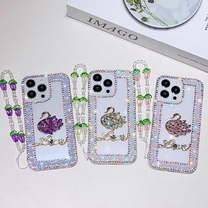 3D Swan Bling Diamond Cases For Iphone 14 Pro Max 13 12 11 X XR XS 8 7 Plus Fashion Luxury Shinny Soft TPU Rhinestone Flower Love Lady Women Phone Back Cover Skin Strap