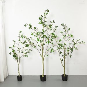 Flores decorativas de 210 cm verde plantado verde camellia árvore em vasos de roupas da loja