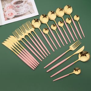 Dinnerware Sets 6-person upgrade cutlery set Stainless steel cutlery set Pink gold knife fork spoon Western wedding bar cutlery set 230331