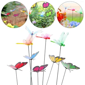 Decorative Flowers 48 Pcs Garden Stakes Flower Bed Decor Dragonfly Stake Floral Butterfly Cuttings Stick Artificial Pick