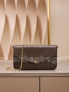 حقيبة كتف من Felicie Pochette Luxurys بتصميم مونوغرام بسلسلة ذهبية من قماش Damier Azur مصنوعة من القماش الأنيق مزودة بحبال بحرية N40466 M61276