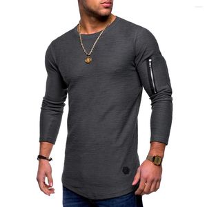 Men's T Shirts Fashion Casual Arm Zipper Design Tees Top Autumn Solid Man's T-shirt O-neck Long Sleeve Men Fitness Shirt Full