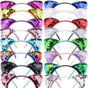 Ins niedliche Glitzer Flip -Pailletten Katzen Ohrhaarband Girls Reversible Flip Pailled Haare Haar Hoop Kids Frauen Headress Party Gefälligkeiten