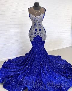 Arabo Royal Ebi Aso Blue Prom Dress Mermaid Pace Evening Formale Formale Secondo Accogliente Accogliente abiti da fidanzamento