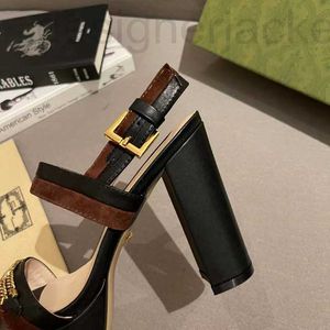 Sandals Designer Classic High Heel party 100% genuine leather women's dan shoes designer cowhide sexy high heels 10cm metal belt buckle thick womens large GLRA