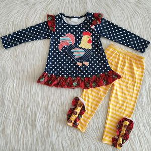 衣類セット子供の女の子の服をfallfitsチキンプリントミルクシルクガールブティック幼児ベビーデザイナー服