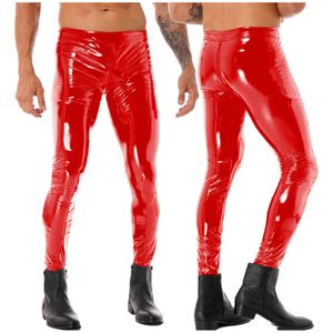 Men's Pants Mens Glossy Patent Leather Pants Soild Color Two-way Zipper Crotch Skinny Trousers Clubwear Leggings Motorcycling Costume W0325