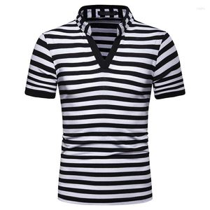 Camisetas masculinas 2023 moda verão decote em v manga curta camiseta listrada masculina homme design casual camisetas masculinas tops