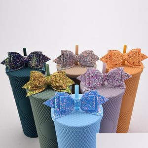 Drinkware Lid Bow St Topper 18 Colours Glitter Sequins Bows For Party Tumbler Sts Decoration Drop Delivery Home Garden Kitchen Dining Dh6Kd