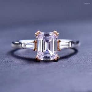 Anelli a grappolo Luomansi Super Flash 2CT 6x8MM Anello rettangolare in moissanite con certificato GRA S925 Gioielli in argento da donna Regalo per la festa nuziale