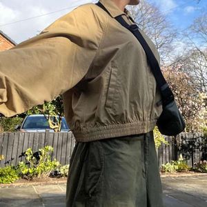 Kadın Ceketleri 90s Vintage Zip Cepleri Ceketler Kore Moda Harajuku Kargo Tarzı Khaki Bombacı Retro Y2K Street Giyim Sonbahar Giysileri