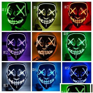 Partymasken Halloween-Maske Led Light Up Neon Maska Cosplay Mascara Horror Mascarillas Glow In Dark Masque Eea3212 Drop Delivery Home Dhvxt