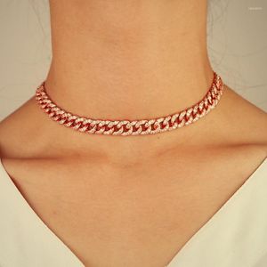 Ketten Rose Gold Farbe Full CZ Miami Cuban Link Chain Choker Funkelnde Bling Frauen Hip Hop Iced Hochzeitshalskette