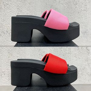 Fashion Pantoffeln wang AW Chunky Plateau Slide Sandalen aus Nylon Damen Designer Slides rosa rot schwarz Strand Pantoffel Luxus Sommer Sandale Damen Slide Schuhe