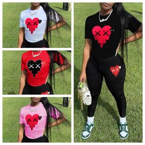 Bulk Wholesale 2 Peças conjuntos de tilhas femininas roupas gráficas Tees gráficas Pontas de impressão de camisetas Leggings Casual Summer Tracksuits 9637