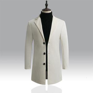Herrgravrockar Autumn Winter Mens Brand Fleece Blends Jacket Male Overcoat Casual Solid Slim Collar Coats Long Cotton Trench Coat Streetwear 230331