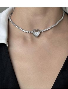 Chains Timeless Wonder Fancy Zirconia Heart Choker Necklace For Women Designer Jewelry Goth Collar Runway Aesthetic Collier 3233