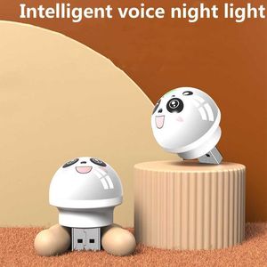 Nattlampor smart röst natt ljus skrivbord sovrum röst kontrollerad led röst ljus mini USB Small Light USB Plug Lamp Mini Night P230331