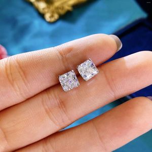 Brincos quadrados 2 quilates Brinco de diamante real 925 joias de prata esterlina moissanita casamento de noivado para mulheres e homens