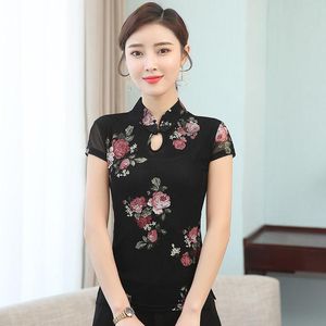 Ethnic Clothing Sexy Cheongsam Shirt Vintage Flower Women Chinese Traditional Qipao Blouse Summer Short Sleeve Tops Plus Size M-3XLEthnic