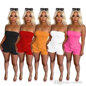 2023 Kvinnor Designers Kläder Tracksuits Summer Solid Color Bra Crop Top Shorts Outfits Two Piece Set Sexig nattklubbstil