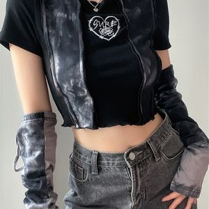 Maglietta da donna Rockmore Grunge Fairycore Crop Top Donna Manica corta Patchwork Maglietta e Guanti da braccio Donna Streetwear Tie Dye Tee Goth Abbigliamento 230324