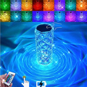 Night Lights 3/16 Colors Crystal Table Lamp LED Projector Remote Control Romantic Rose Remote Atmosphere Night Light Room Decor Free Shipping P230331