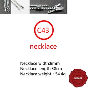 C43 S925 Sterling Silver Necklace Personlig mode Punk Hip Hop Style Creative Mångsidig Retro Bold Cross Flower Shape Gift for Lovers