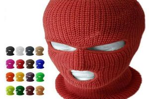 Ny full ansiktsskyddsmask tre 3 -håls balaclava stickad hatt armé taktisk vinterskidcykel mask beanie hatt halsduk varm ansikte masker3621234