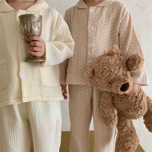 Pajamas Children's Clothing Girls' Lounge Clothing Spring Cotton Polka Dot Boys' Pajamas Set Baby Casual Solid Children's Clothing 230331