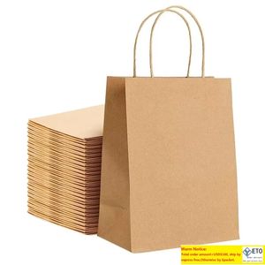 Embrulhado de presente Kraft Sacos de papel 25pcs polegadas pequenas com alças para festas compras marrom varejo