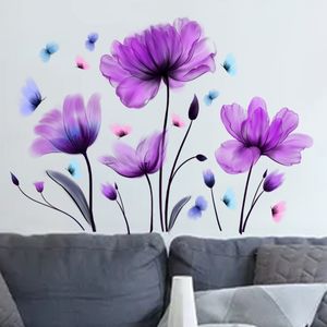 Adesivos de parede Românticos papel de parede de flor roxa quarto quarto família Antecedência de borboleta decoração de parede auto adesiva adesiva decorativa 2303331