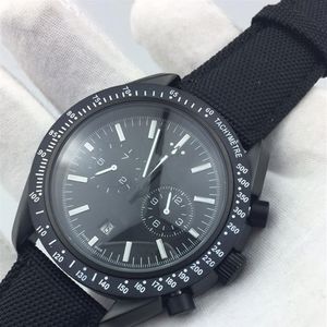 Herrklocka 44mm Super Domineering Moon Dark Side Helautomatiska Mekaniska Klockor Quartz Watches Kohudsbälte Vattentät Luminous262O