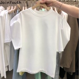 Kadın Tişört Beyaz Kadın T-Shirt Yaz Moda T-Shirt Üstü Kadın Termal O-Neck Puff Sleeve Kore Y2K T-Shirt 230331