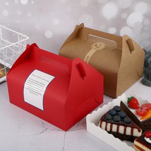 Confezione regalo 10 pezzi Red Cake Food Kraft Paper Box Imballaggio Muffin Cupcake Dessert Scatole da forno con manico Festa di nozze di Natale