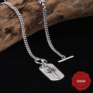 C38-4 S925 Sterling Silver Necklace Personalized Fashion Punk Hip Hop Style Creative Versatile Retro Cross Flower Shape Gift for Lovers