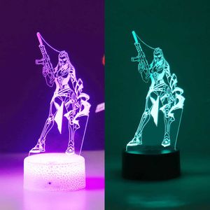 Night Lights New Valorant Reyna 3D Led Night Light For Kid Anime Game Dual Colorful Sunset Lamp Children Bedroom Decor Illusion Birthday Gift P230331