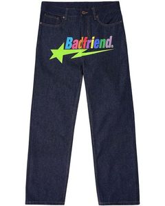 Мужские джинсы y2k хип -хоп Badfriend Printing Печать мешковатые черные брюки 2023 Harajuku Fashion Punk Rock Широкие брюки Streetwear Hknk
